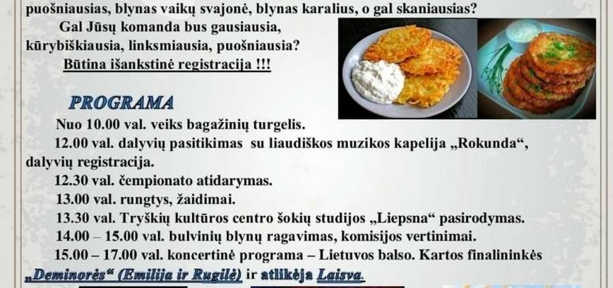 Bulvinių blynų kepimo čempionatas Prūsaliuose