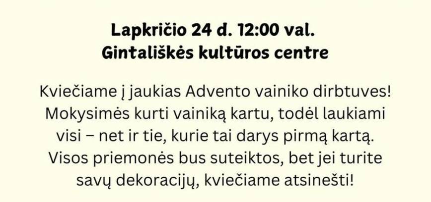 Advento vainiko dirbtuvės