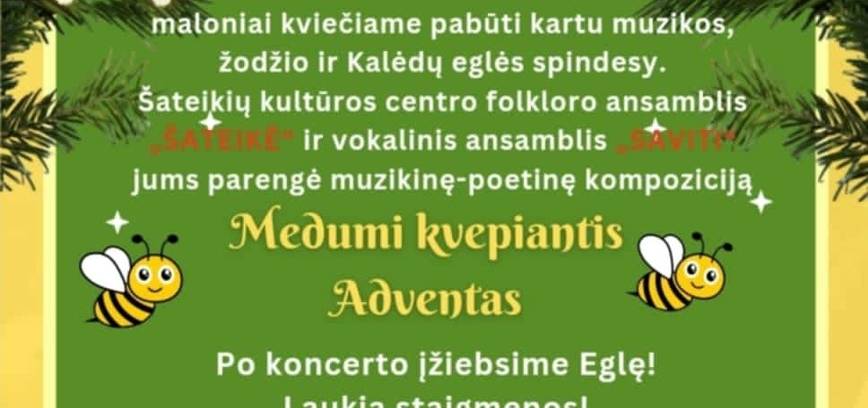 Muzikinė - poetinė kompozicija „Medumi kvepiantis adventas” ir Kalėdų eglutės įžiebimo šventė Šateikiuose