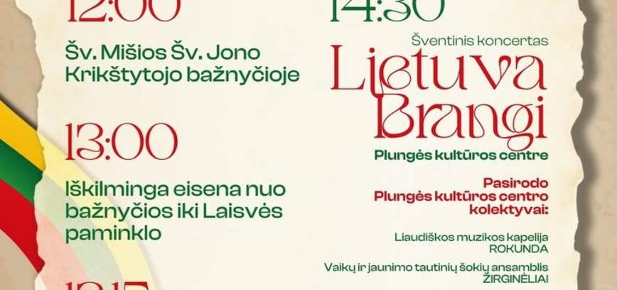 Lietuvos valstybės atkūrimo dienos renginiai Plungėje