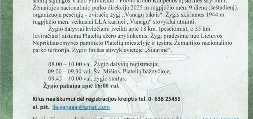 Pėsčiųjų - dviračių žygis „Vanagų takais“