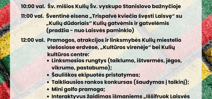 Lietuvos nepriklausomybės atkūrimo dienos minėjimas Kuliuose