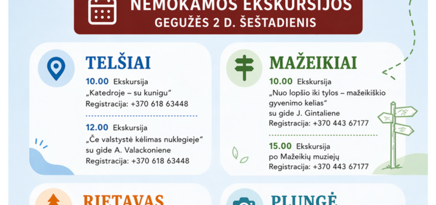 Keturios kryptys - viena kelionė. Nemokamos ekskursijos Plungėje, Rietave, Telšiuose ir Mažeikiuose