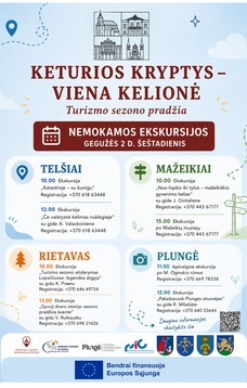 Keturios kryptys - viena kelionė. Nemokamos ekskursijos Plungėje, Rietave, Telšiuose ir Mažeikiuose