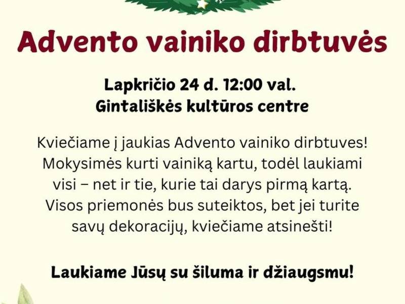 Advento vainiko dirbtuvės