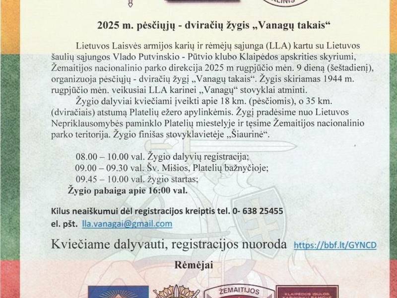 Pėsčiųjų - dviračių žygis „Vanagų takais“